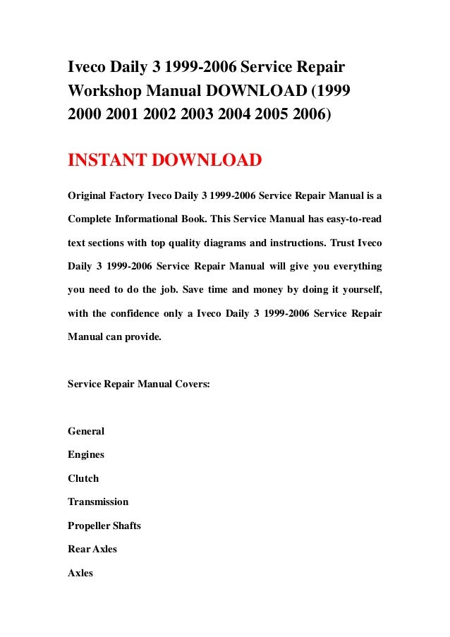 Iveco Daily 3 1999-2006 Service Repair Workshop Manual ...
