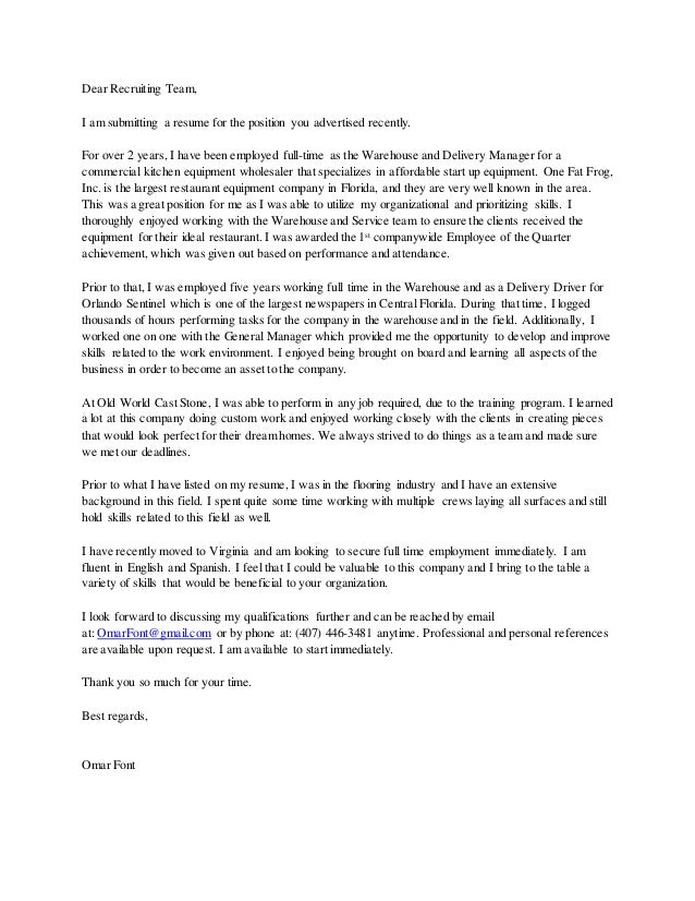 cover letters to recruiters