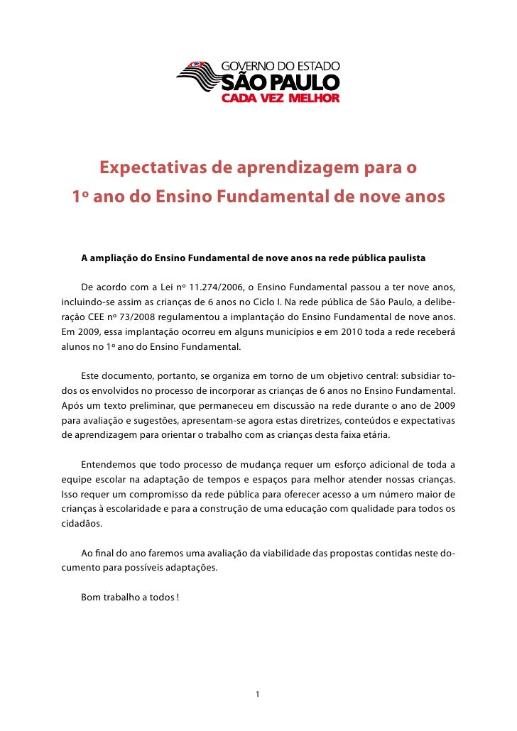 1º ano Expectativas de Aprendizagem