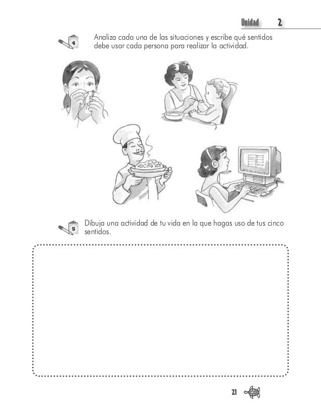 UUnidad 2
21
Analiza cada una de las situaciones y escribe qué sentidos
debe usar cada persona para realizar la actividad....