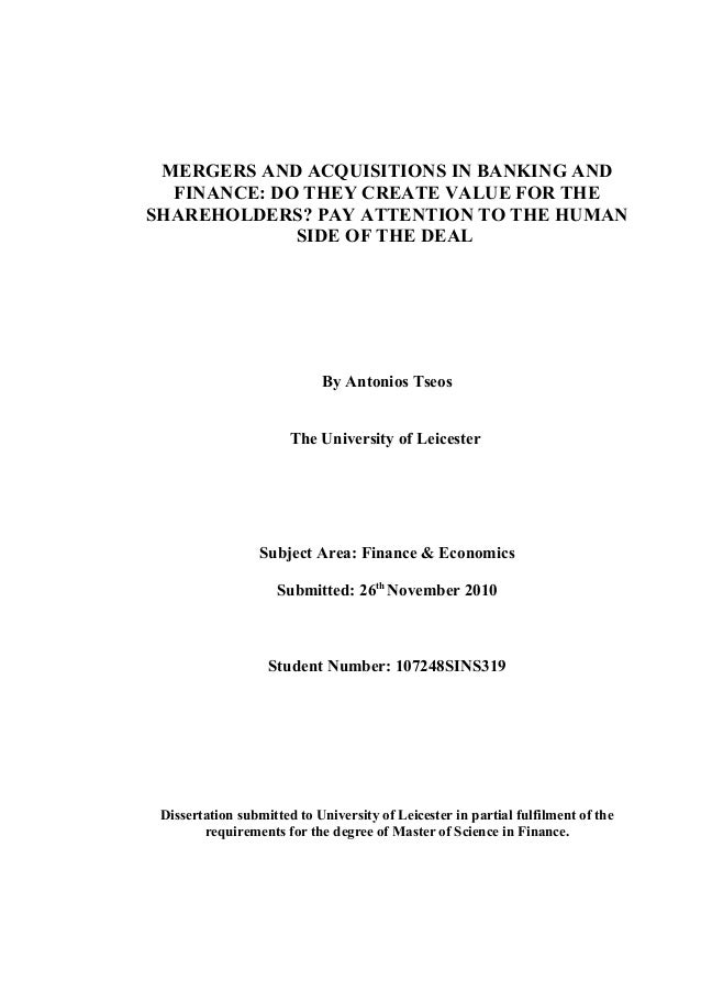 Help on dissertation mergers and acquisitions
