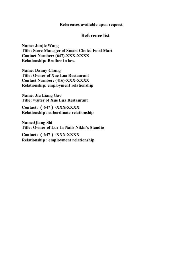 resume references relationship example