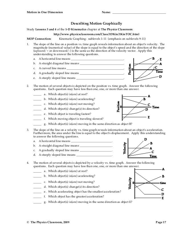 Motion Graphs Worksheet Answer Key