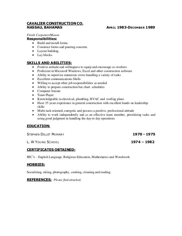 sample carpenter resumes