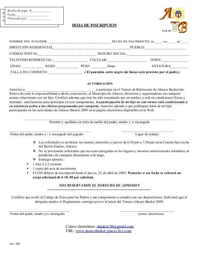 FORMULARIO INSCRIPCION JUGADOR formulario inscripcion jugador: