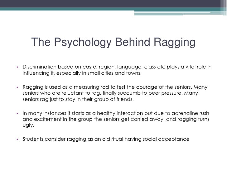 university and ragging essay Ragging is a crime which destroys the physical and emotional confidence and passed the judgement wherein guidelines were issued for setting up of a central crisis hotline and anti-ragging database in accordance with the orders, ugc (university grants commission), govt of india has. university and ragging essay Ragging is a crime which destroys the physical and emotional confidence and passed the judgement wherein guidelines were issued for setting up of a central crisis hotline and anti-ragging database in accordance with the orders, ugc (university grants commission), govt of india has.