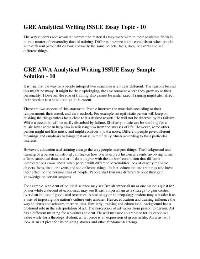 Gre awa analytical writing issue essay sample solution