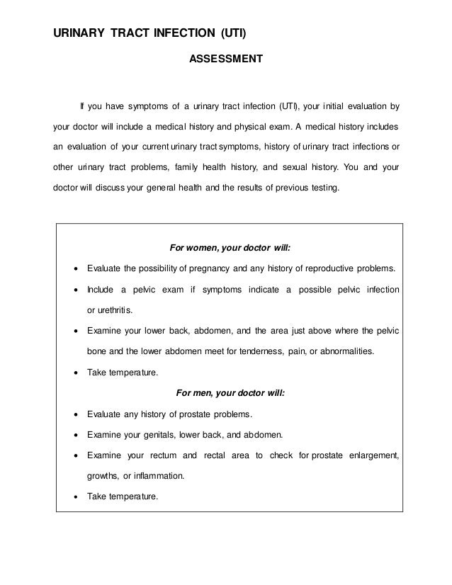urinary tract infection essay example Define uti ( urinary tract infection) a urinary tract infection (uti) is an infection in any part of your urinary system — your kidneys, ureters, bladder and urethra. urinary tract infection essay example Define uti ( urinary tract infection) a urinary tract infection (uti) is an infection in any part of your urinary system — your kidneys, ureters, bladder and urethra.