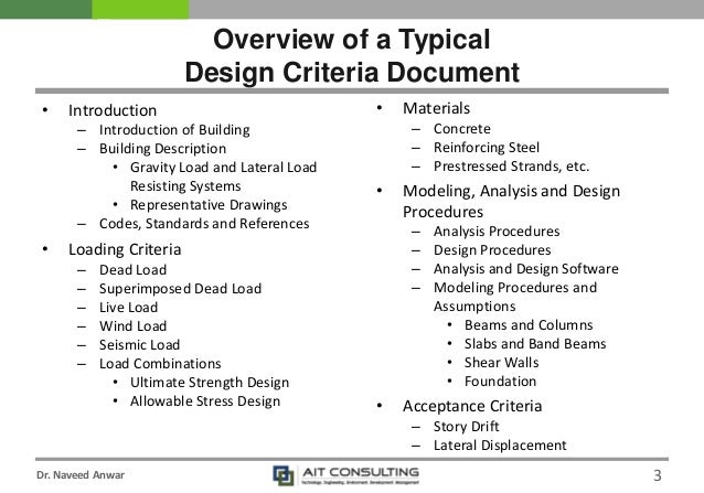 Design Criteria Document | ce 72 32 january 2016 semester lecture 3 design criteria Design Criteria Document | ce 72 32 january 2016 semester lecture 3 design criteria