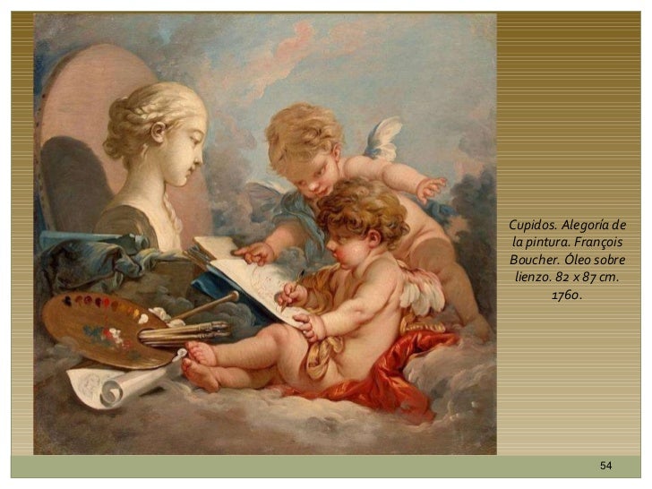 Cupidos. Alegoría de la pintura. François Boucher. Óleo sobre lienzo. 82 x 87 cm. 1760.
