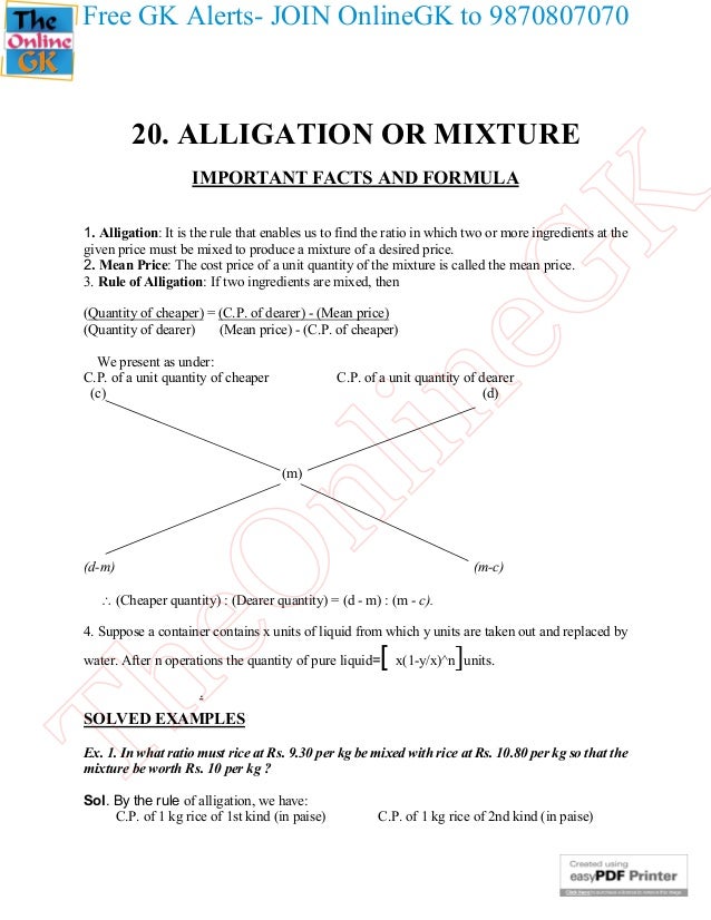 20. alligation or mixtures