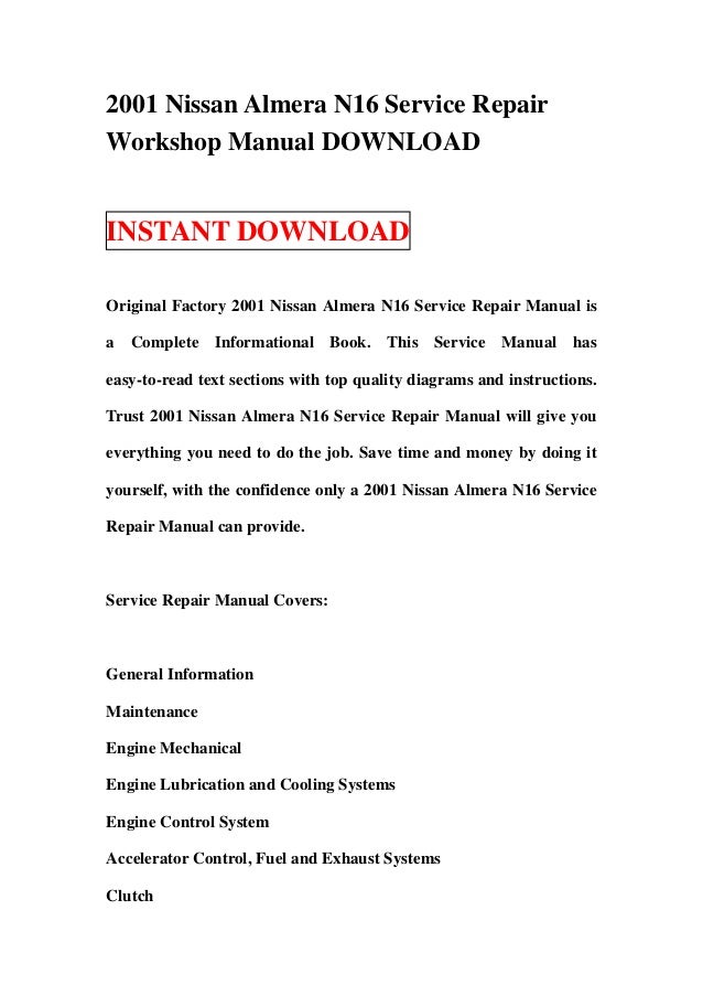 2001 Nissan almera workshop manual #4