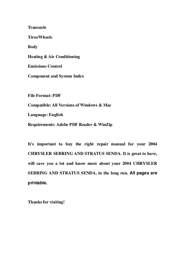 2004 Chrysler sebring repair manual pdf #5