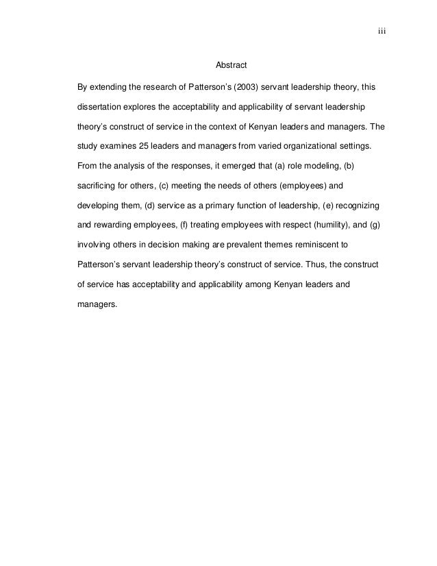 Doctoral dissertation servant leadership