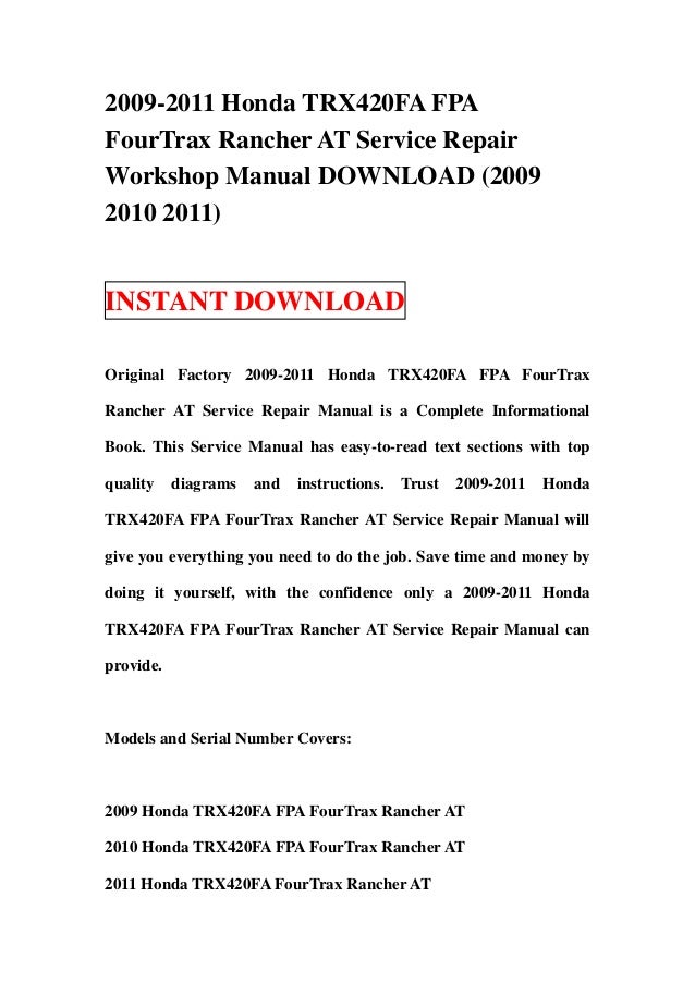 Honda rancher 420 maintenance manual Honda rancher 420 maintenance manual