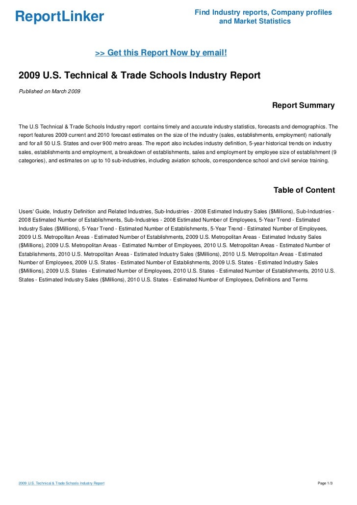 2009 U.S. Technical & Trade Schools Industry Report