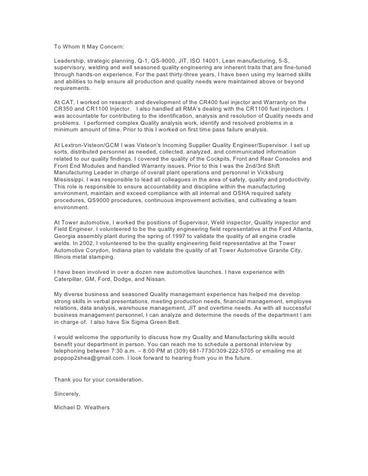 sample quality inspector cover letter