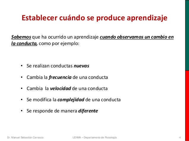 Establecer cuándo se produce aprendizaje   Sabemos que ha ocurrido un aprendizaje cuando observamos un cambio en   la cond...