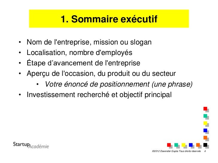 Convaincre un investisseur Votre présentation sommaire