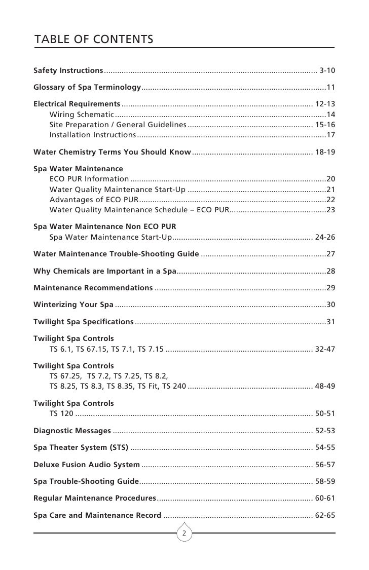MASTER SPAS TWILIGHT OWNER’S MANUAL