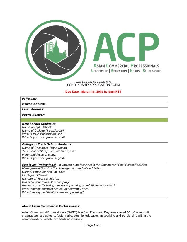 2015 ACP Scholarship Application 2015 ACP Scholarship Application