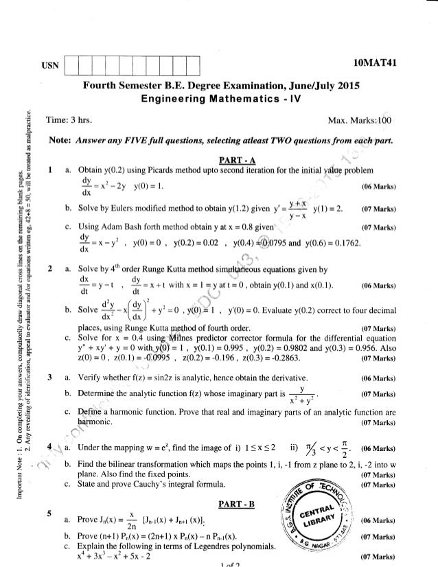 4th Semester Mechanical Engineering (June/July2015) Question Papers