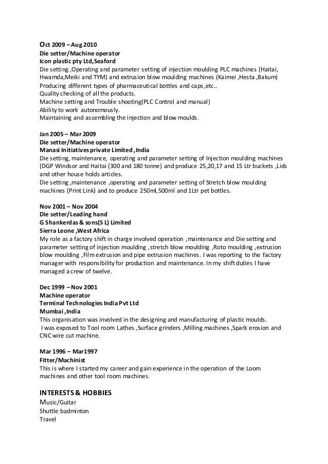 manufacturing operator resumes