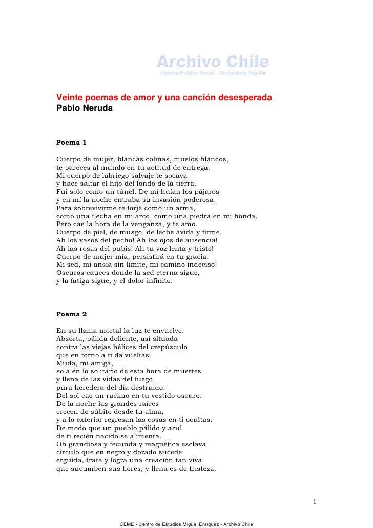 20 POEMAS DE AMOR DE 20 poemas de amor de: