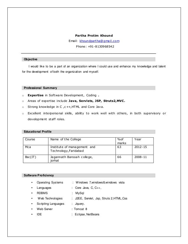 resume for java devloper developmentjavahtml5xmljspj2ee fresher resume for java developer