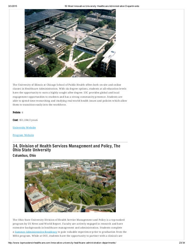 50 Most Innovative University Healthcare Administration Departments