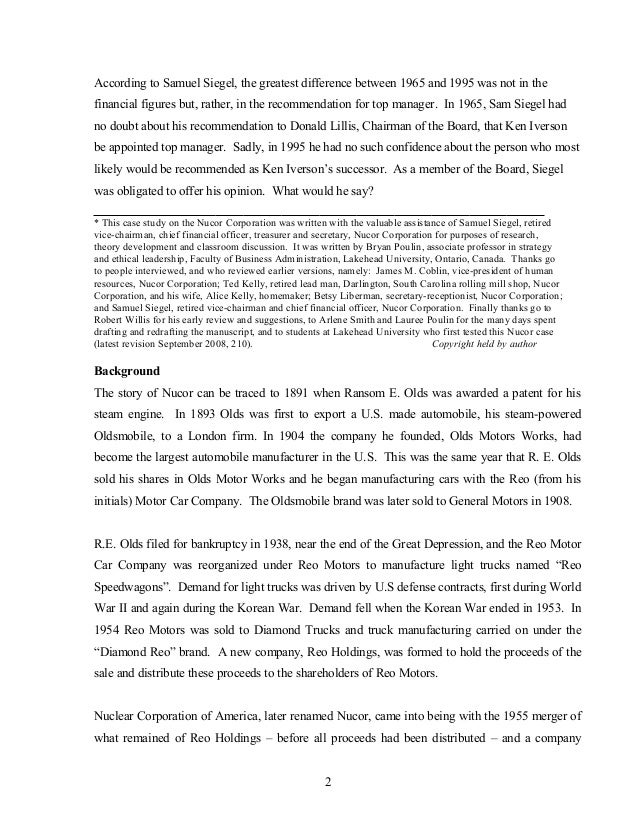 nucor in 2009 case study Nucor: value and transition case solution,nucor: value and transition case analysis, nucor: value and transition case study solution, case: 3 the next situation or the case where john fariola the executive vice president, had to take the decision whether to buy electrodes from felder comp. nucor in 2009 case study Nucor: value and transition case solution,nucor: value and transition case analysis, nucor: value and transition case study solution, case: 3 the next situation or the case where john fariola the executive vice president, had to take the decision whether to buy electrodes from felder comp.