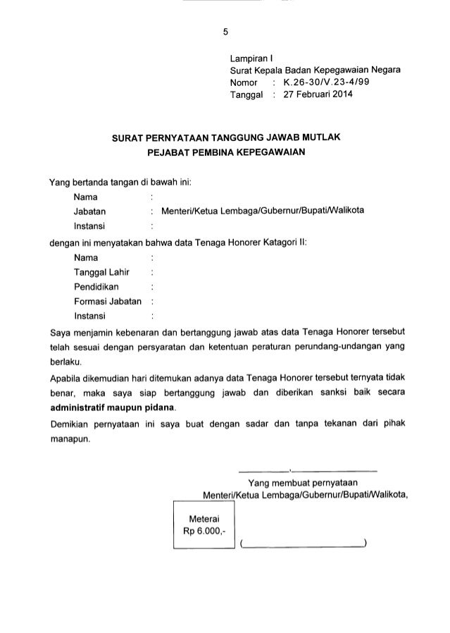 Format Surat Pernyataan Dari Bkn | 2701 surat kepala bkn nomor k 26 30 v 23 4 99 penetapan Format Surat Pernyataan Dari Bkn | 2701 surat kepala bkn nomor k 26 30 v 23 4 99 penetapan