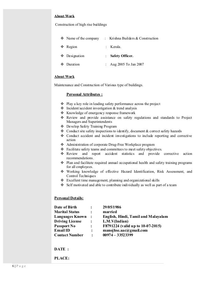 Safety Manager Resume Occupational Safety Health ...