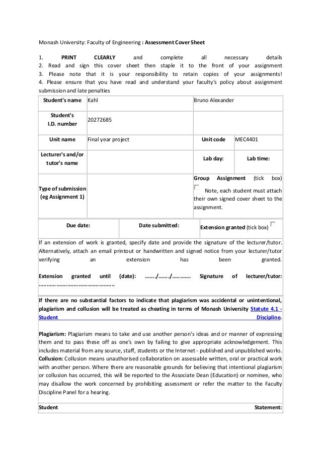 Assignment Cover Sheet Monash