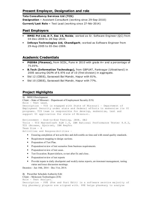 test analyst sample resumes