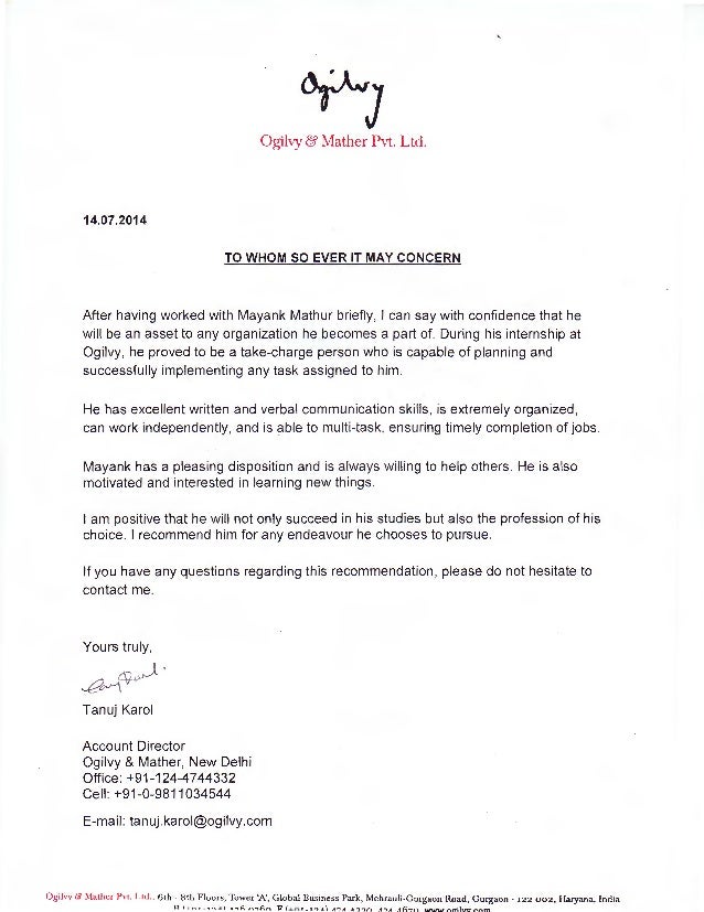client recommendation letter
