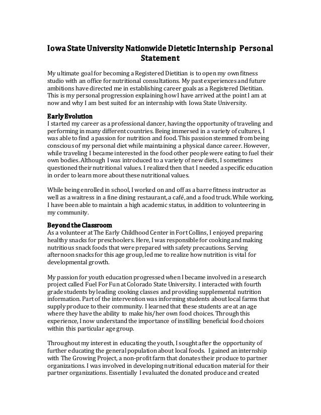 Tips on writing personal statement for dietetic internship