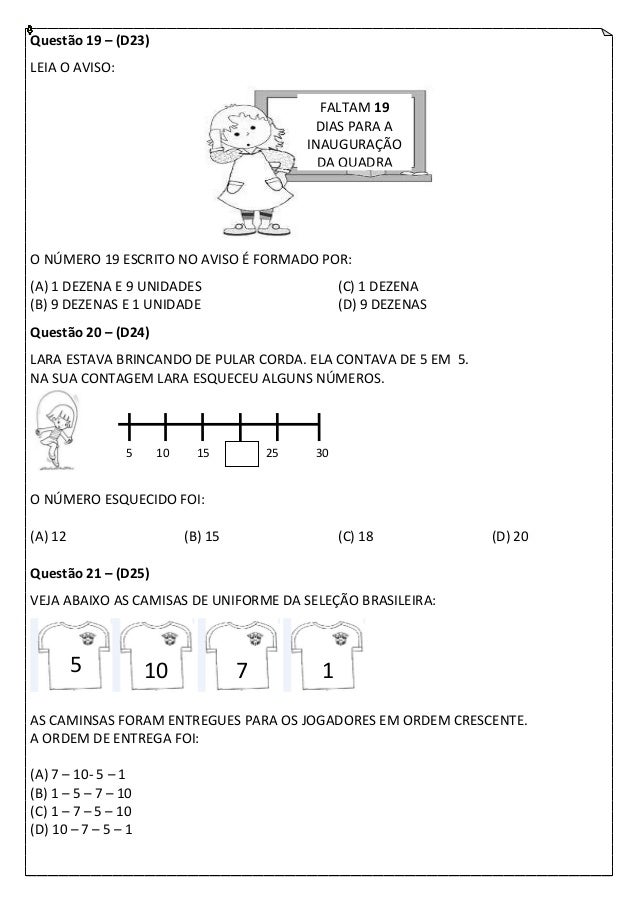Questão 19 – (D23)LEIA O AVISO: FALTAM 19 ...
