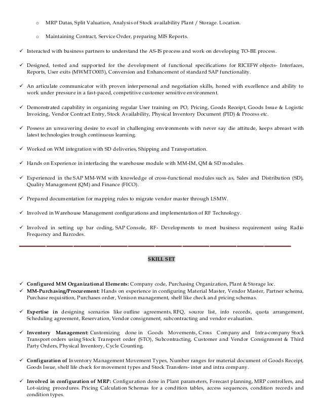 sap basis resume format
