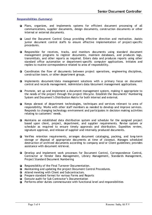document control resume