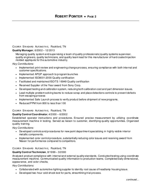 supplier quality resume
