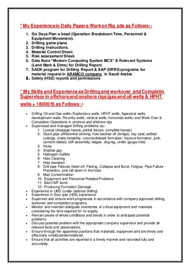 Mud engineer resume