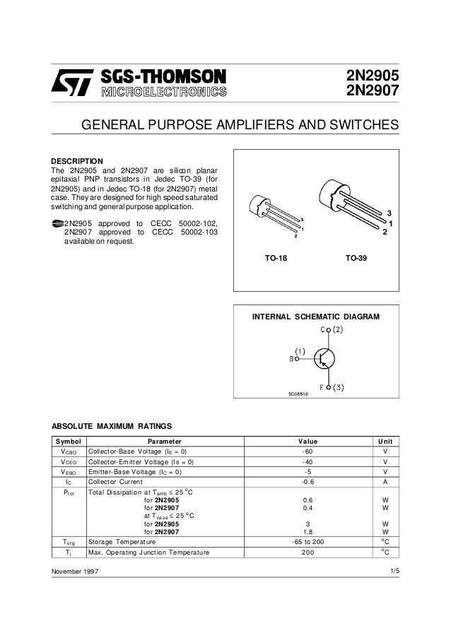 2N29052N2907 Transistor data sheet