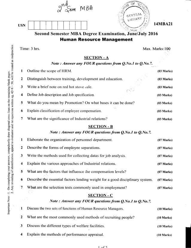 Mba Hrm Form 2nd semester mba jun 2016 question papers Mba Hrm Form 2nd semester mba jun 2016 question papers