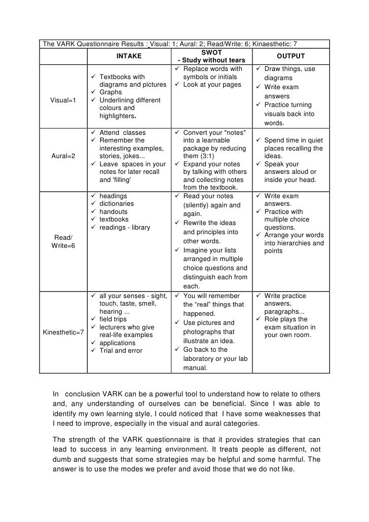 2 Vark Inventory Learning Style 2 Vark Inventory Learning Style