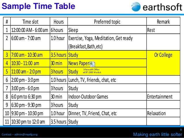 daily timetable for students