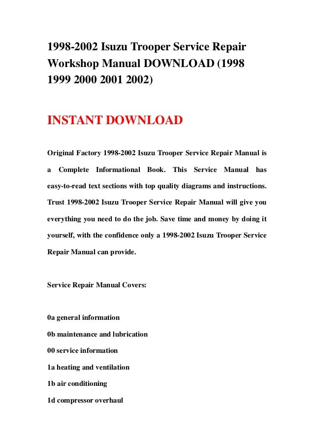 1998-2002 Isuzu Trooper Service Repair Workshop Manual DOWNLOAD (1998 ...
