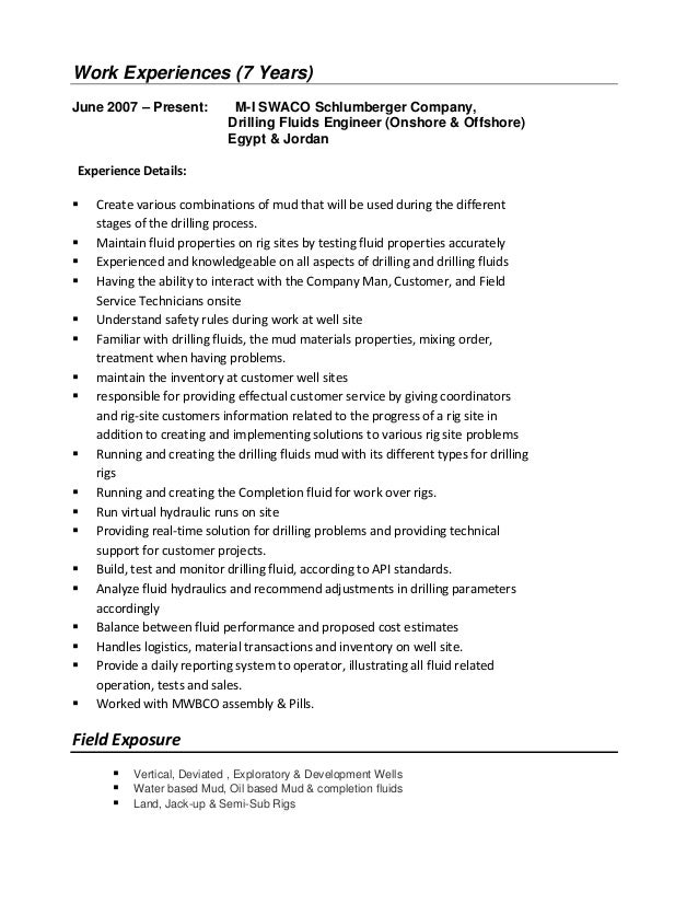 Mud engineer resume