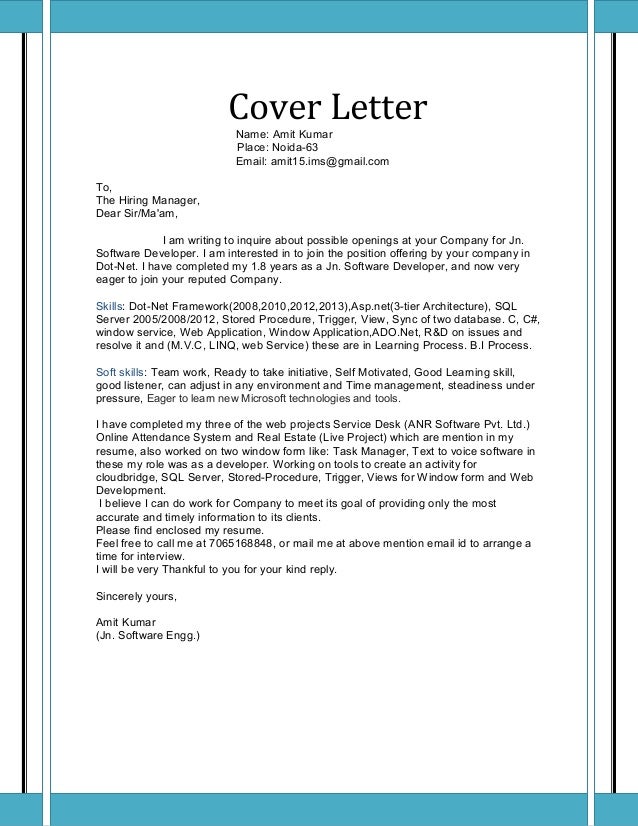 amit resume dot net cover letter dear hiring manager