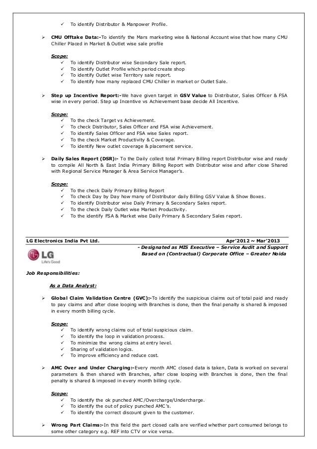 mis manager resume